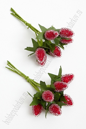 Декор Веточка ягоды "Земляника засахаренная" красные 10см набор 12шт. за 1шт. 708-18/SF-024														