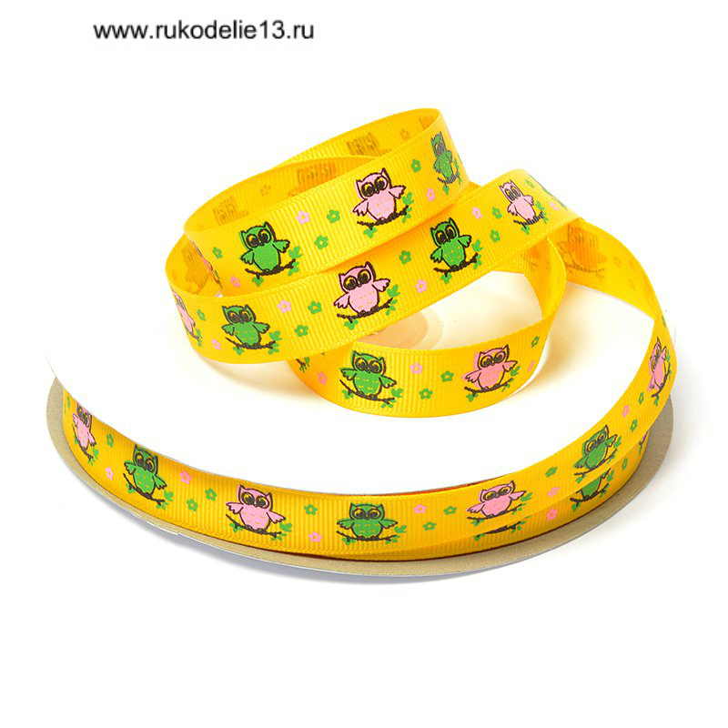 Лента репсовая с рисунком ID 1512 желтый 15мм 15мм*45,72м КЛ. 22072