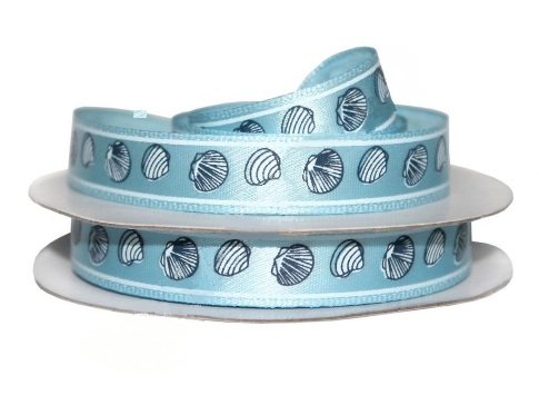 Лента атласная с рисунком "Ракушки" цвет  13мм*18,28м за 1м Р-13-416														