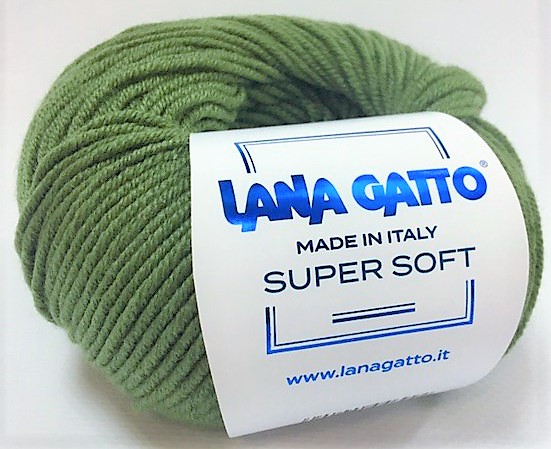 Пряжа "SUPER SOFT" 13278 хаки 10*50 г. 125м 100% меринос. шерсть экстрафайн  LANA GATTO 13278														