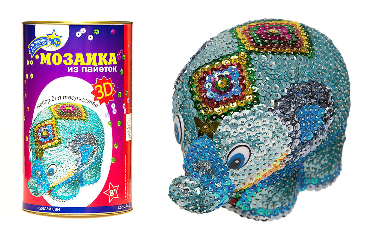 Набор для творчества "Мозаика из пайеток 3D. Слон"  Волшебная мастерская