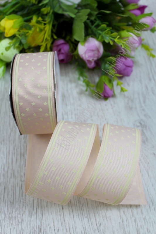 Лента репсовая "Звездочки" светло-персиковые 40мм*18,28м за 1м SF-1293/7														