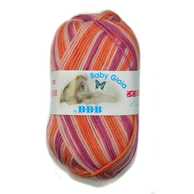 Пряжа "Baby Gioia Print" 1102 роз-оранж-сир 10*50 г. 187м 100% меринос экстрафайн  BBB Filati 1102														