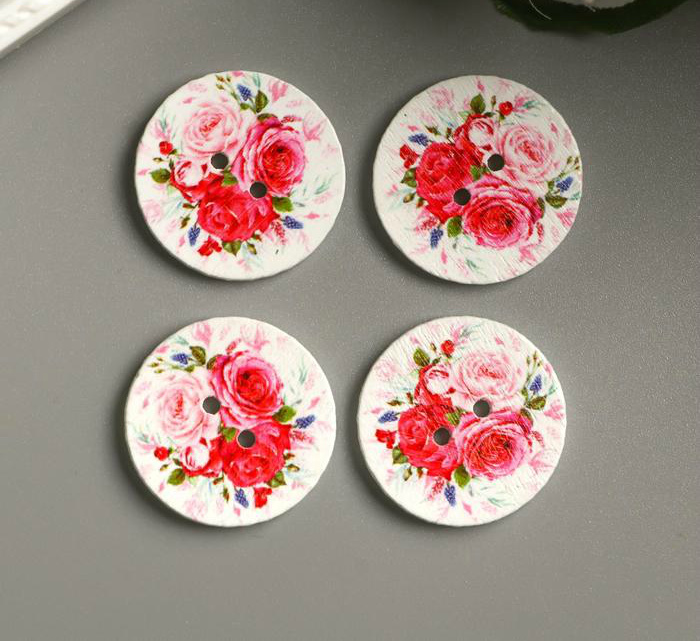 Пуговица деревянная "Букет роз" цвет дерево d=25мм  СЛ 3501929														