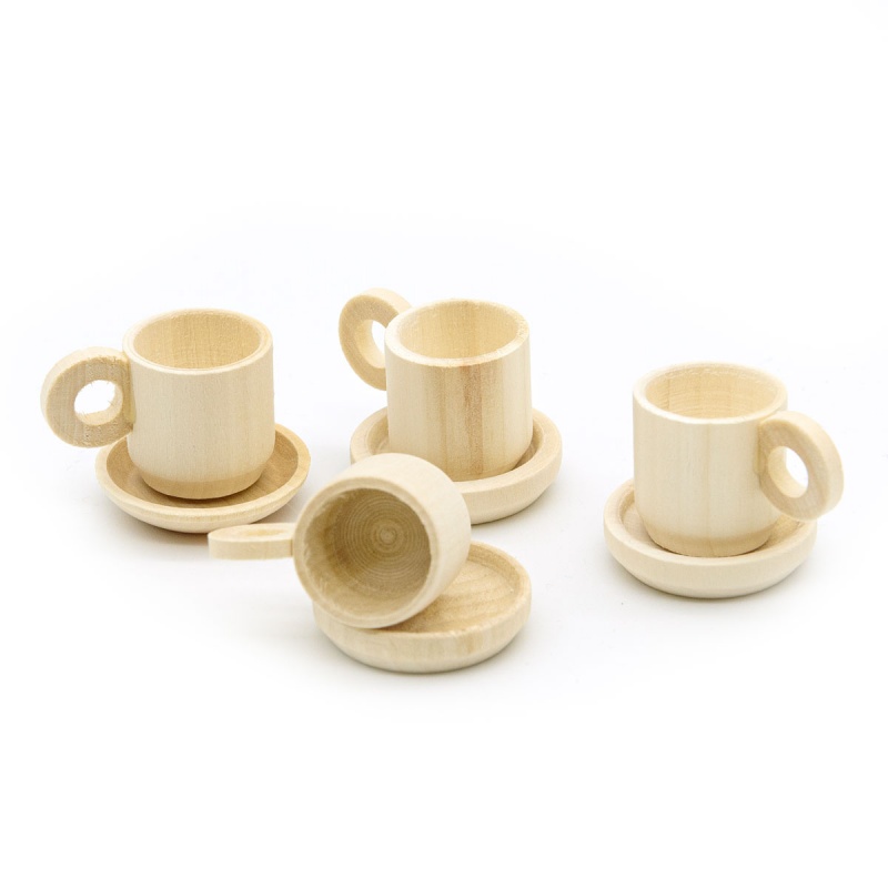 Заготовки деревян. Чашка с блюдцем мини, h2,3*3,5*3см набор 4шт. 557254														