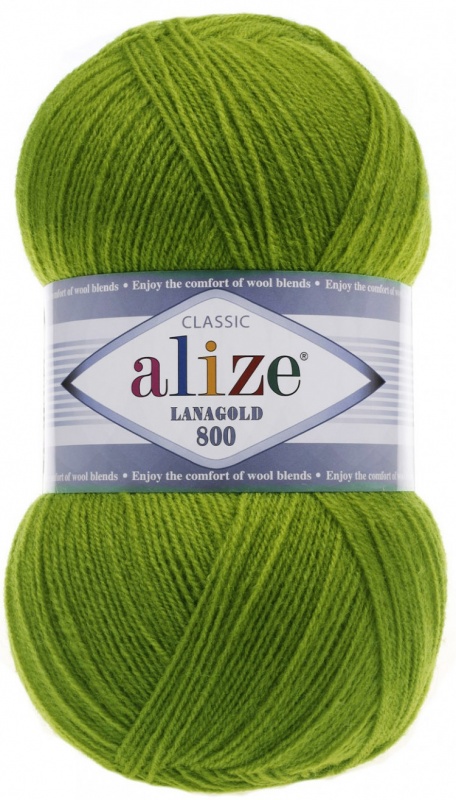 Пряжа "LANAGOLD 800 CLASSIC" 193 фисташковый 5*100 г. 800м 49% шерсть, 51 % акрил  ALIZE