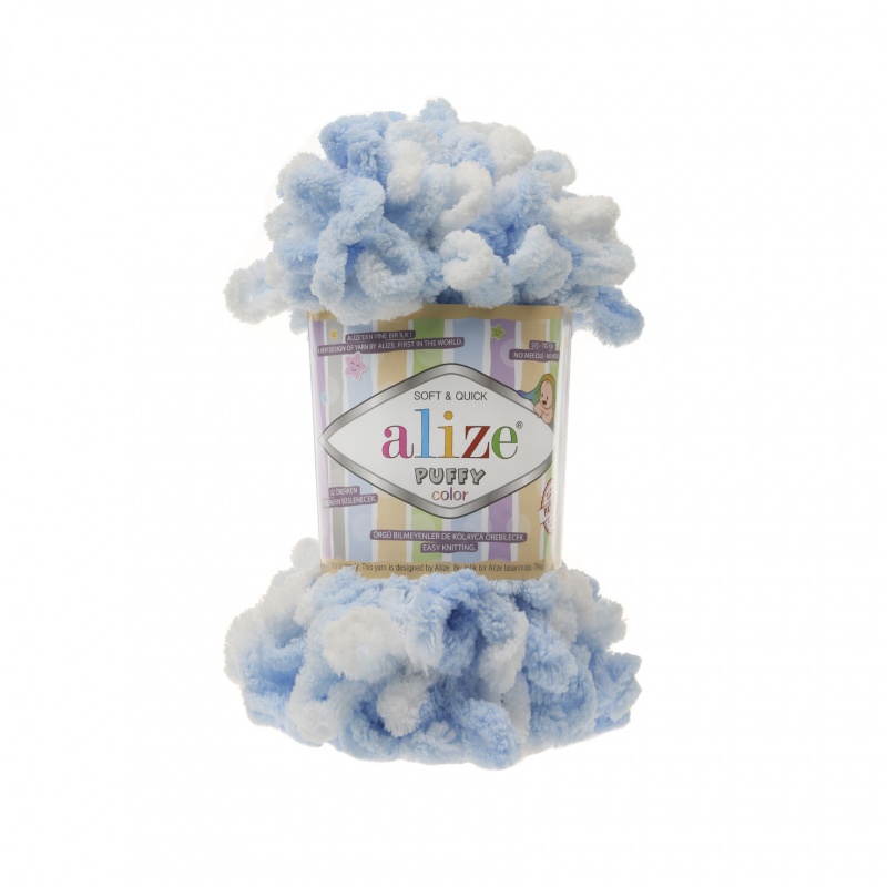 Пряжа "PUFFY COLOR" 5865 секционный св. гол-гол-белый 5*100 г. 9,2м. 100% микрополиэстр 5865														