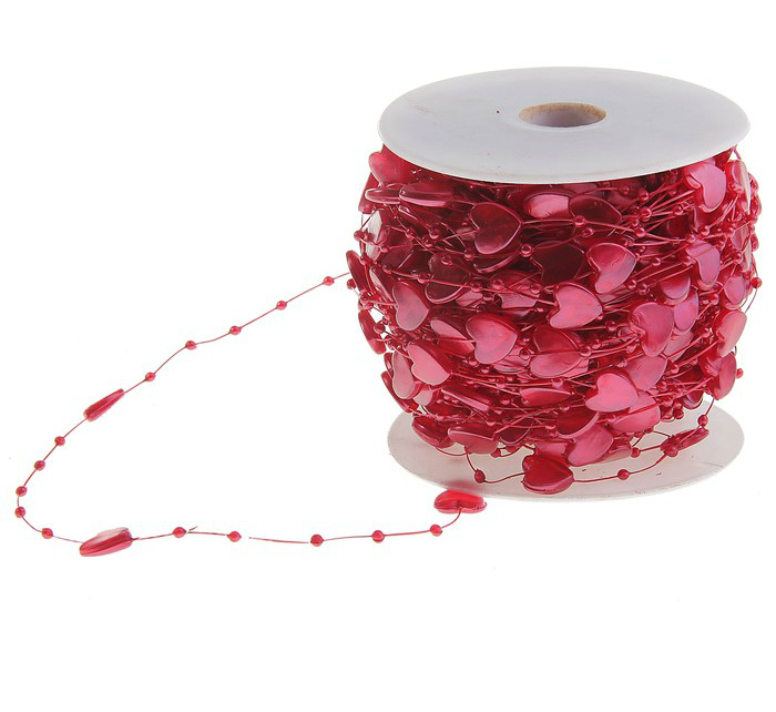 Лента-нить "Сердце крупное" красный 42,6м за 1м 136788