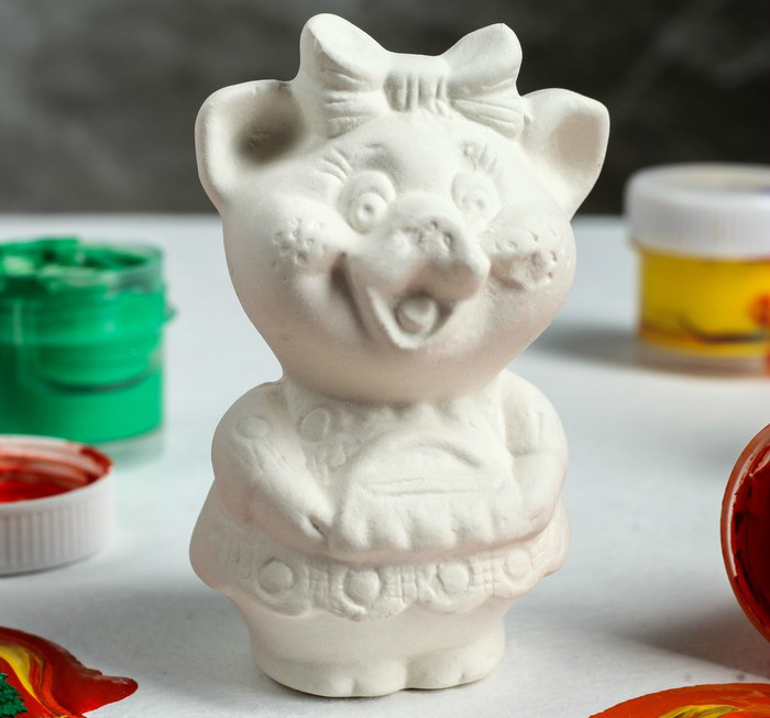 Заготовка из гипса "Свинка-девочка №2/Слоники - 2шт" полистоун 8*8,5см 3804337/HOL16156														