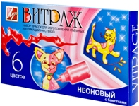 Краски Витражные 6цв, неоновые с блестками  ЛУЧ