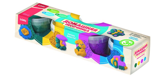 Набор для творчества "Радужный песок. Домашняя песочница" 4цв. по 140гр + формочки  LORI