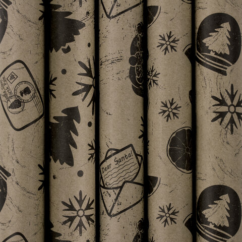 Бумага упаковочная крафт 70*100см Kraft Collection (Новогодняя тема) Золотая сказка 591585														