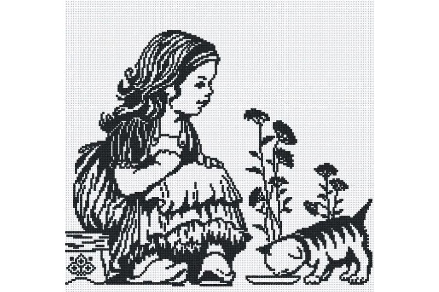 Вышивка крестом МП студия "Графика. Девочка с котенком" (31*35см)