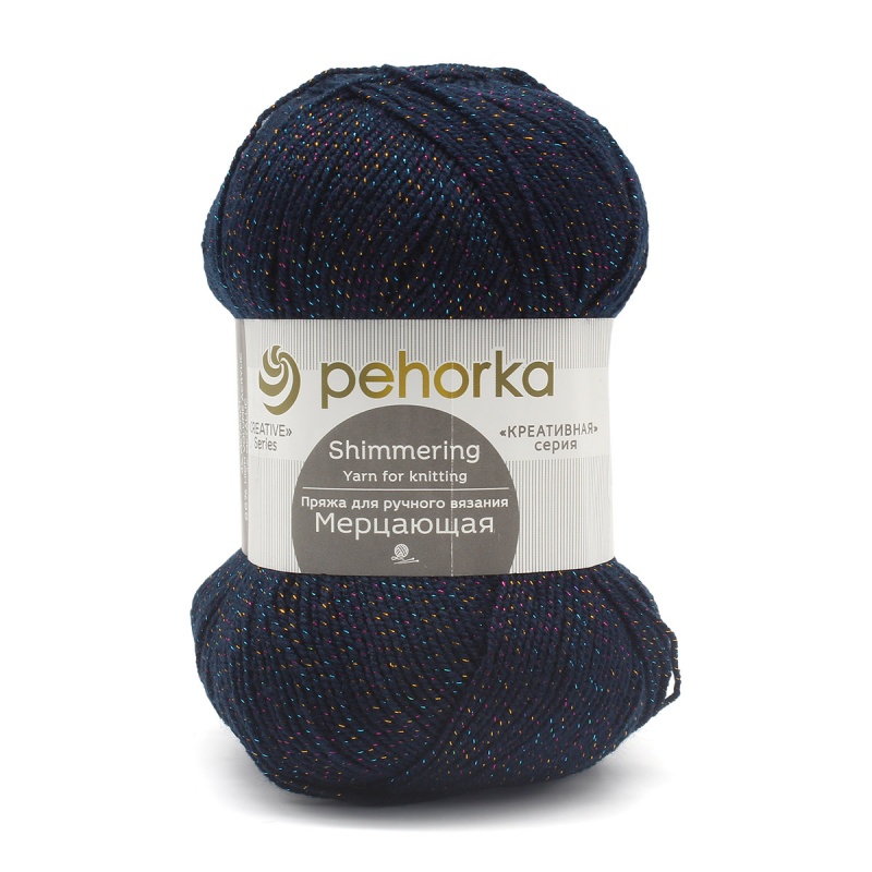 Пряжа "Мерцающая" т.синий с блест. нитью 04 5*100 г. 430м, 96 % акрил, 4% метанит  Пехорка 04														