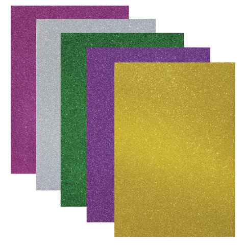 Фоамиран А4 5цв. 5л. блестки 2мм (резина/пенка пористая)  Остров Сокровищ 660079														