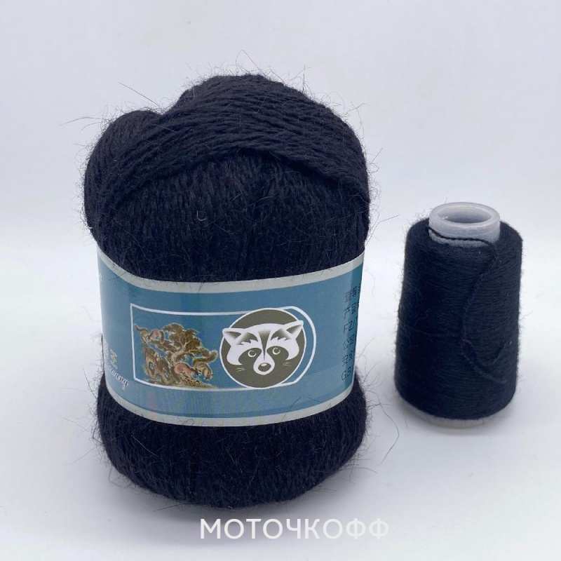 Пряжа "Пух норки" 811 черный 10*50 г. 300м 90% шерсть норки, 10% микрофибра 811														
