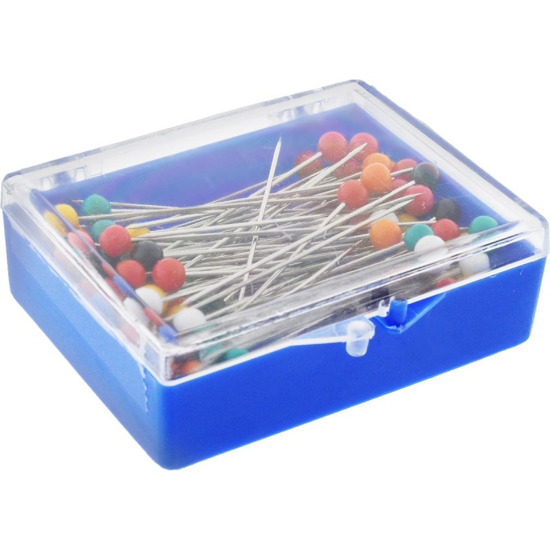 Булавки наметочные 25мм, 100шт, 45*0,65 цветная головка в коробочке  Pony