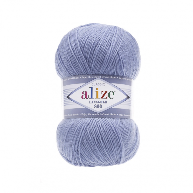 Пряжа "LANAGOLD 800 CLASSIC" 40 голубой 40 5*100 г. 800м 49% шерсть, 51 % акрил  ALIZE 40														