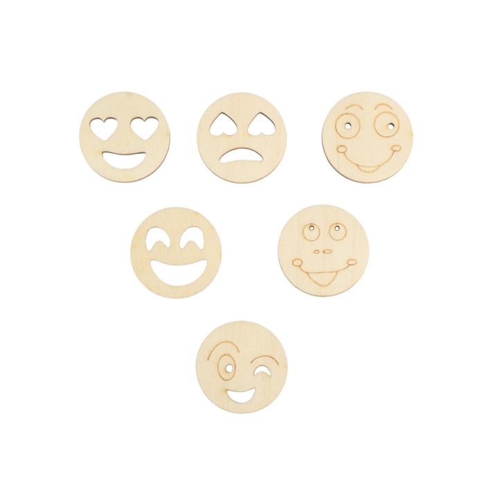 Заготовки деревян. Смайлики. Мини-набор 3*см, набор 6штю  Buratini DZ40056														
