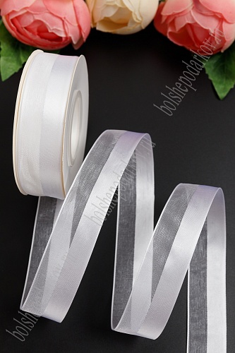 Лента капроновая с атласом 25мм*25ярд белый №1001 SF-5803/28-132														