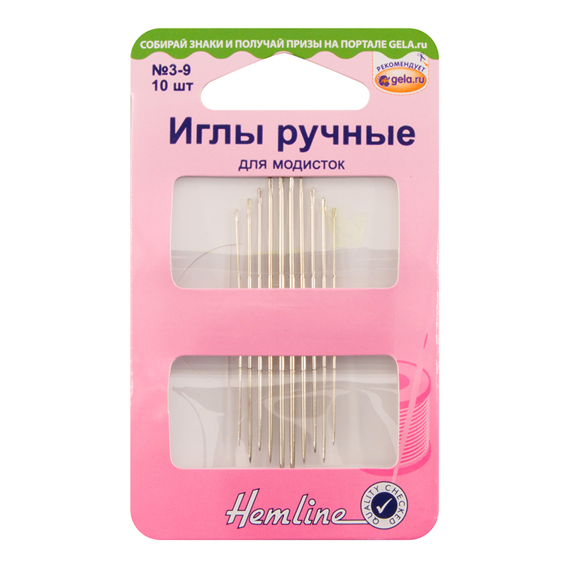Иглы для модисток №3-9 (набор 10 шт.) длинные для шляп  HEMLINE 207.39/G002														