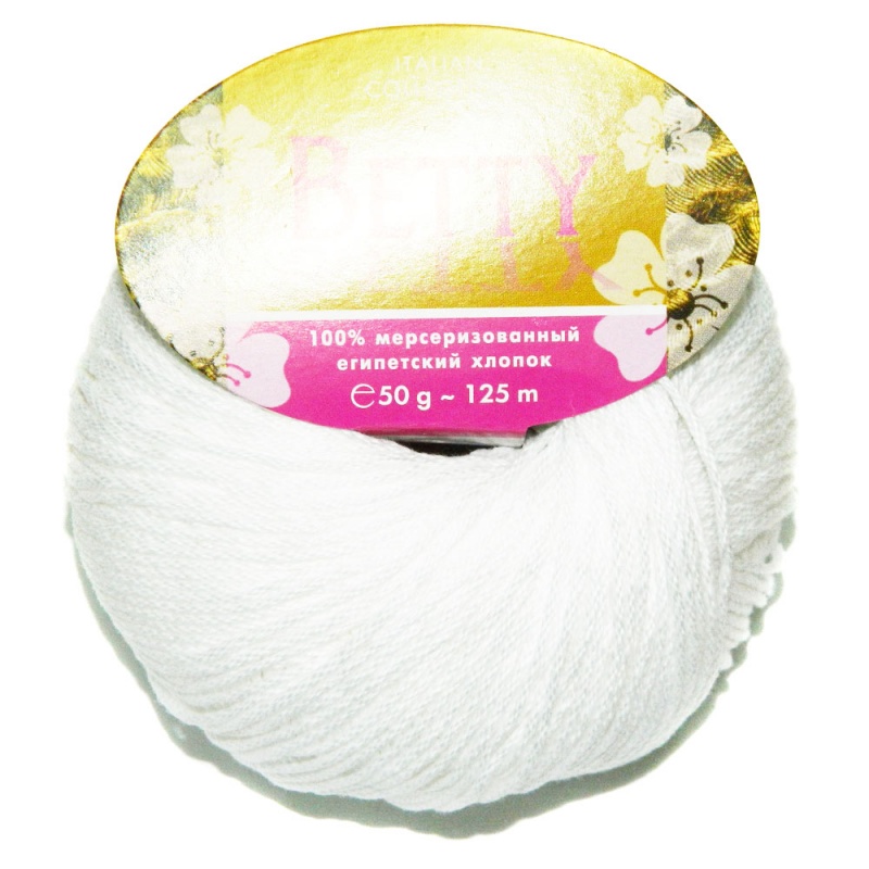 Пряжа "BETTY" 82 супербелый 10*50 г. 125м 100% мерсеризованный хлопок  Weltus 82														