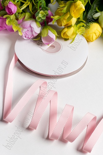 Лента репсовая с волнистыми краями, цв. 123 св. розовый 10мм*18,2м 128-700/SF-1805														