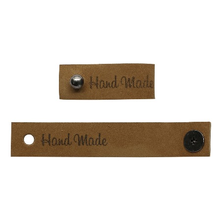 Бирка для товара с кнопкой "Hand Made" 1,3*7см, уп.4шт (коричневый) кожа овал за 1шт 559227														