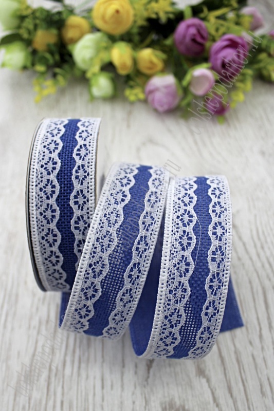 Лента из мешковины с кружевом, цв 833 синий 30мм*9,1 27-87/SF-1818														