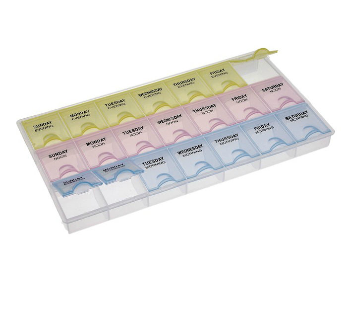 Контейнер 21 ячеек прямоугольный (таблетница на неделю 3 приема) 21,5*6*2,2см  Сима Ленд 655406	