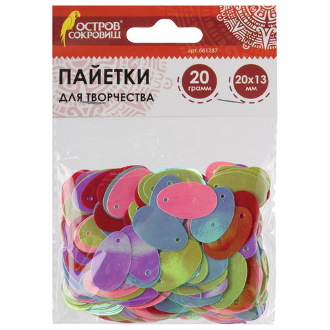 Пайетки Овал 13*20мм ассорти 20гр. в пакете  Остров Сокровищ 661287														