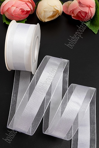 Лента капроновая с атласом 38мм*25 ярд белый №1001 SF-5804/28-148														