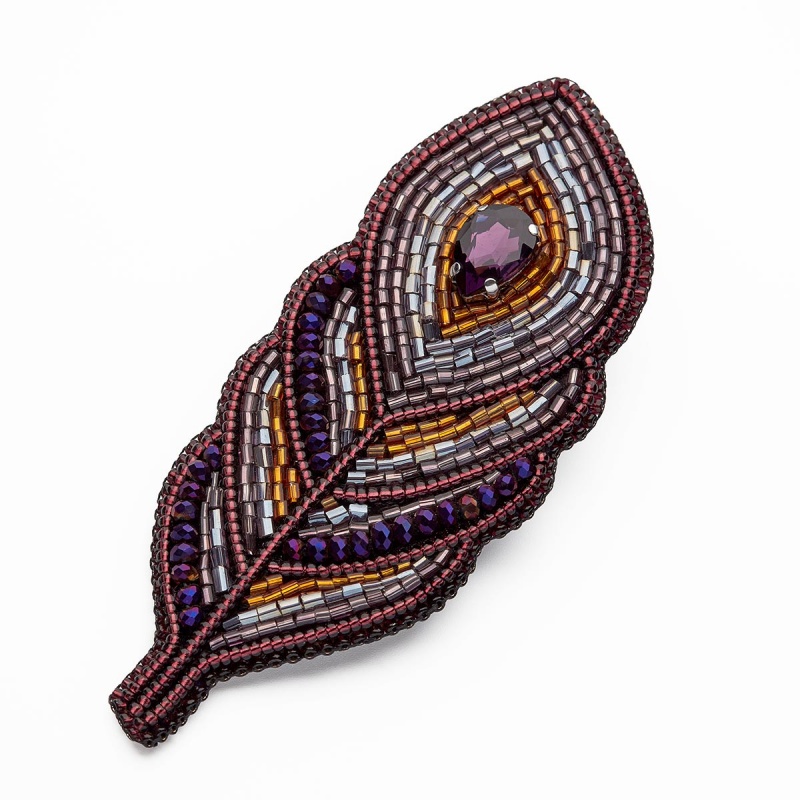 Вышивка бисером "Брошь "Перо зеленое/Перо розовое/Перо сиреневое" НБР-18007/1/2														