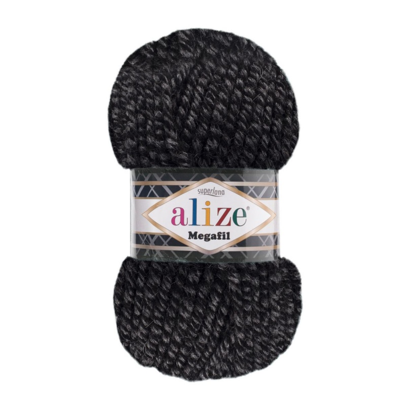 Пряжа "SUPERLANA Megafil" 601 черно-белый 5*100 г. 55м 75% акрил, 25 % шерсть  ALIZE 601														