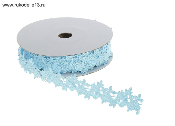 Лента фигурная  "Розы" 25мм голубой, 25мм*9м