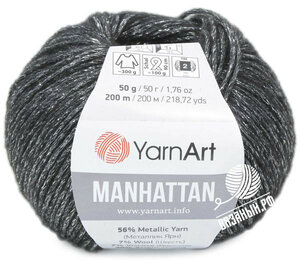 Пряжа "MANHATTAN" 915 серый 50г. 200м. 6% металлик, 30% акрил, 7% вискоза, 7% шерсть														