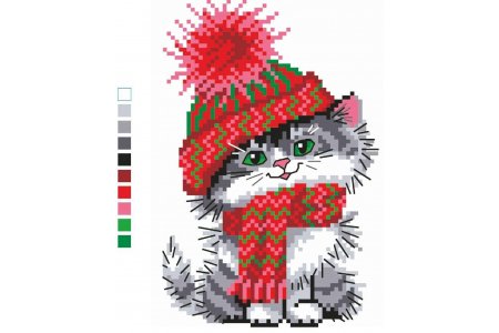 Вышивка крестом ИСКУСНИЦА "Котик в шапке/Котенок в подарок" мулине (16*20см) 8077/637														