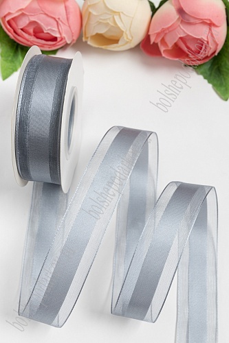 Лента капроновая с атласом 25мм*25ярд серый №1059 SF-5802/28-125														