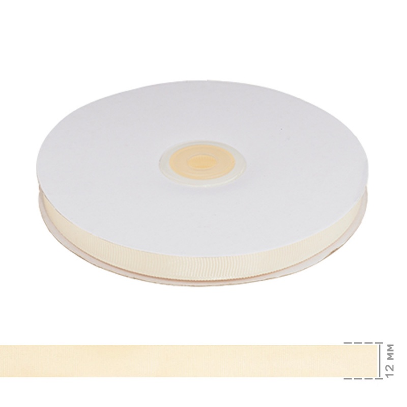 Лента репсовая 12мм молочный 12мм*25м 047														