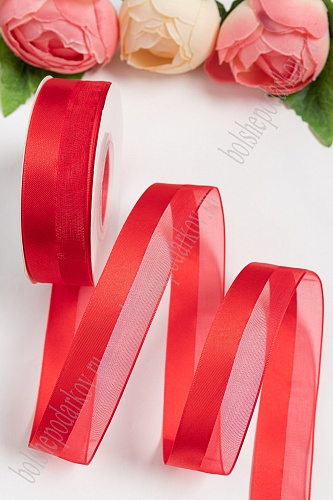 Лента капроновая с атласом 25мм*25ярд красный №1026 SF-5803/28-138														