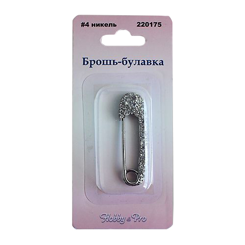 Брошь-булавка со стразами, цвет #4 никель 4см  Hobby Pro 220175														