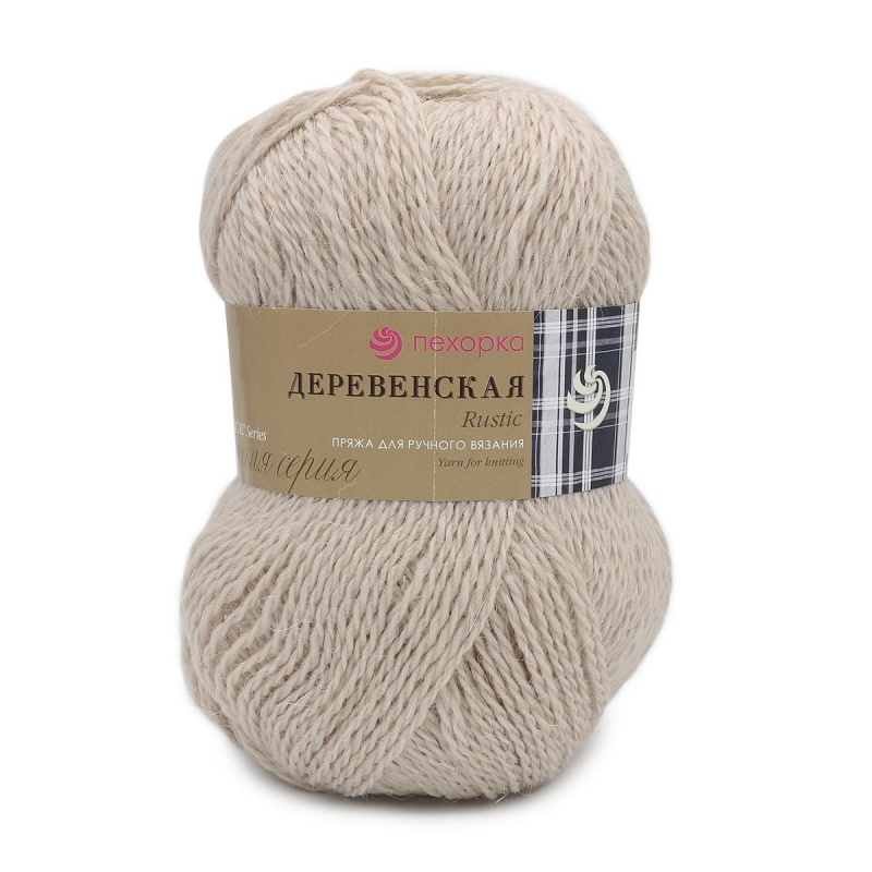 Пряжа "Деревенская" жемчуг 181 10*100 г. 250м 100% шерсть п/грубая  Пехорка 181														