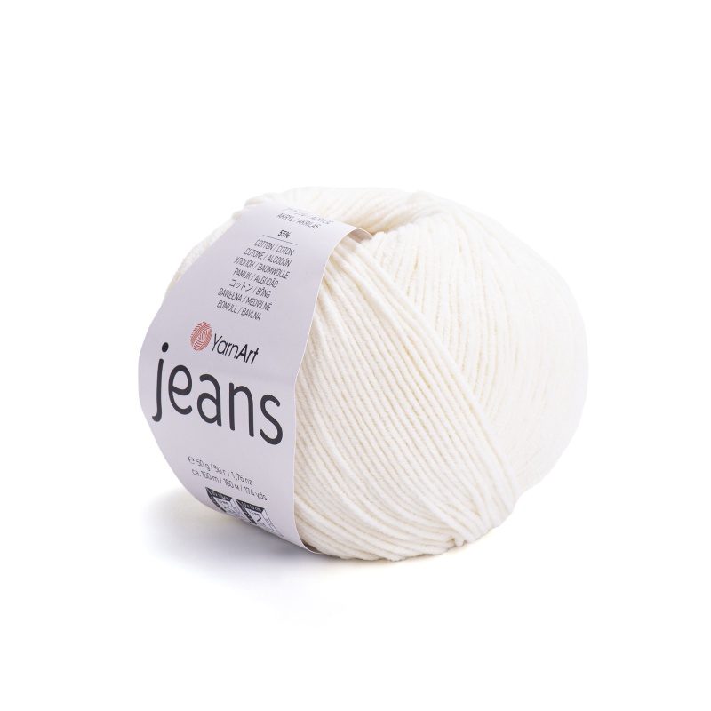Пряжа "JEANS" 03 молочный 50 г. 160м 55% хлопок, 45% ПАК 