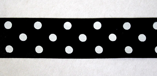 Лента атласная с рисунком "Горох белый на черном" 15мм*22,8м за 1м