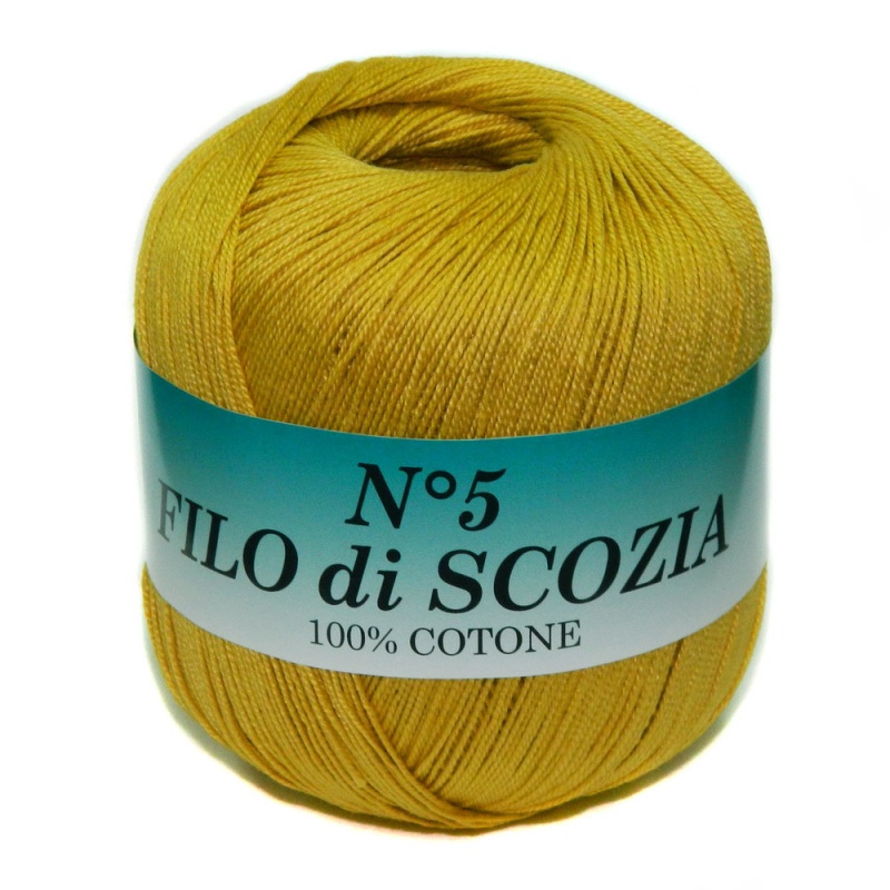 Пряжа "FILO di SCOFIA №5" 102 горчица 10*50 г. 226м 100% хлопок  Италия 102														