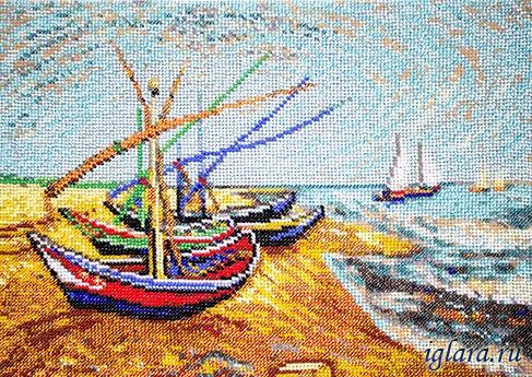 Вышивка бисером Созвездие "Лодки в Сен-Мари. По мотивамкартины В. Ван Гога" (32*24см)