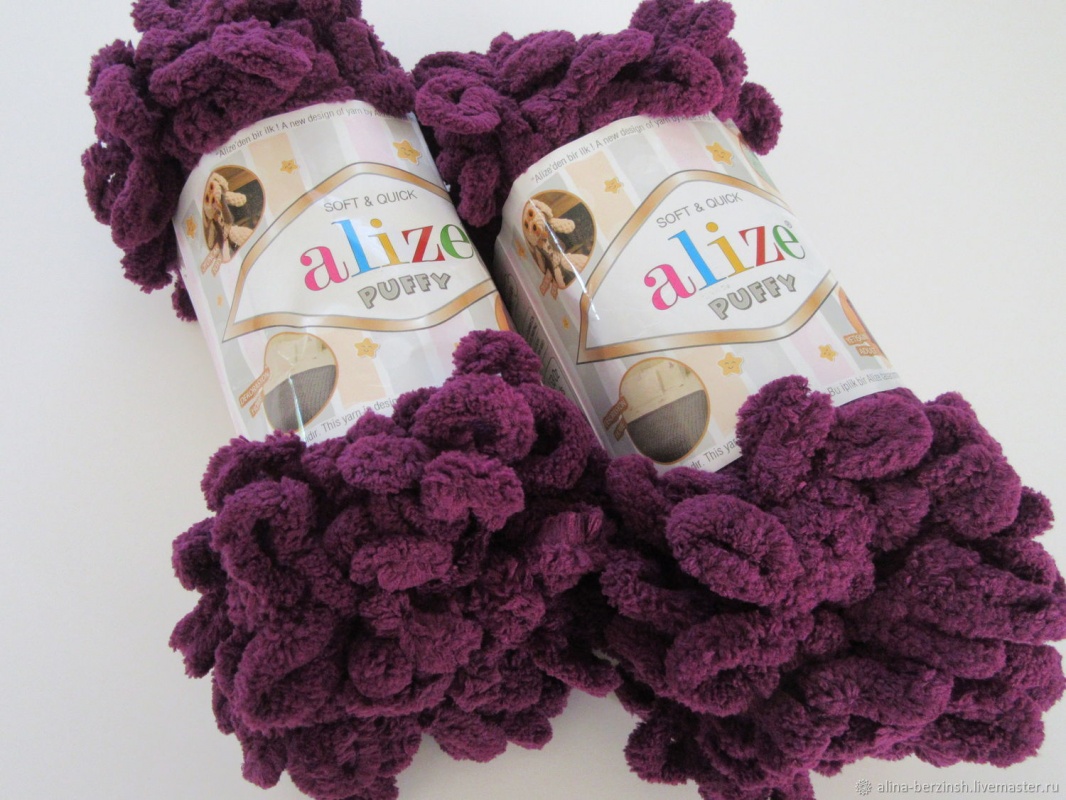 Пряжа "PUFFY" 111 сливовый 5*100 г. 9,2м. 100% микрополиэстр 111														