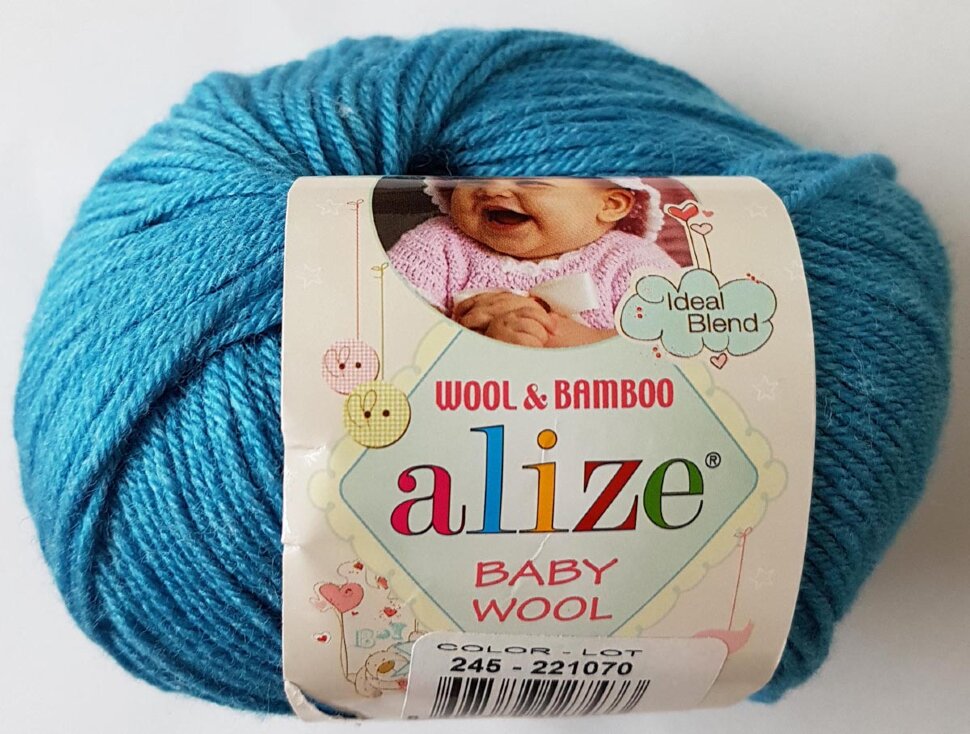 Пряжа "BABY WOOL" 245 морская волна 10*50 г. 175м 16% полиамид, 84 % акрил   ALIZE