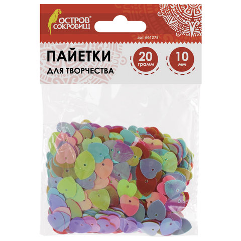 Пайетки Сердце 10мм 5цв. яркие ассорти 20гр. в пакете  Остров Сокровищ 661275														