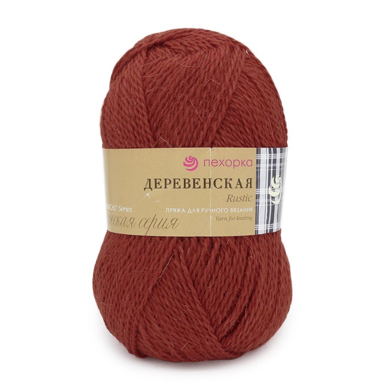 Пряжа "Деревенская" 487 красное дерево 10*100 г. 250м 100% шерсть п/грубая  Пехорка 487														